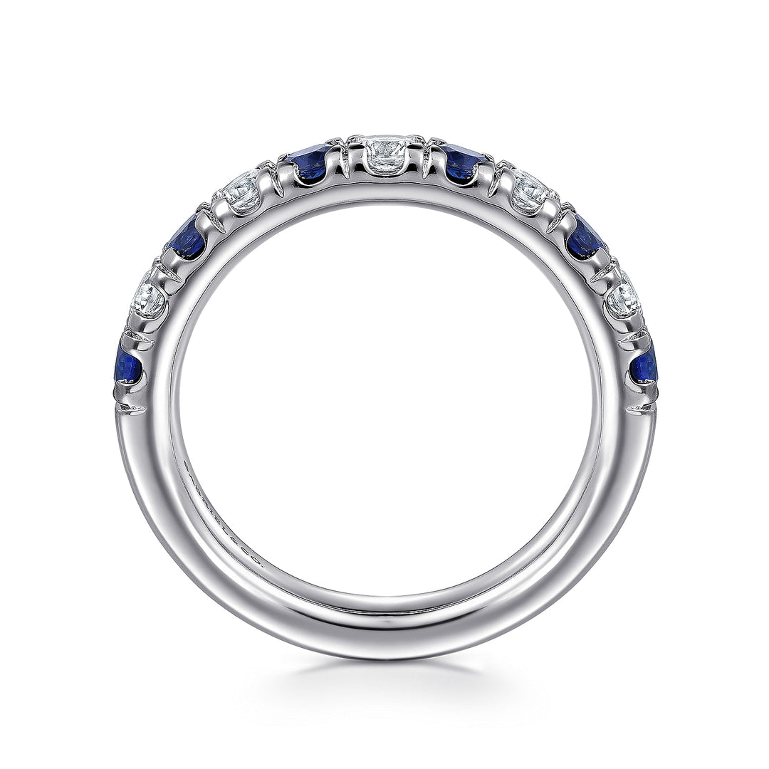 Gabriel & Co. AN14192W44SA 14K White Gold 11 Stone Diamond and Sapphire Anniversary Band