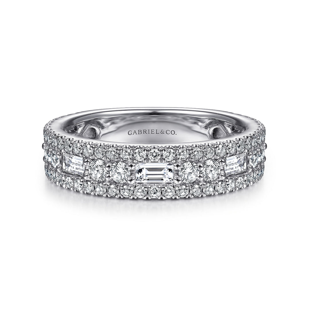 Gabriel & Co. AN15294W44JJ Wide 14K White Gold Round and Baguette Diamond Anniversary Band