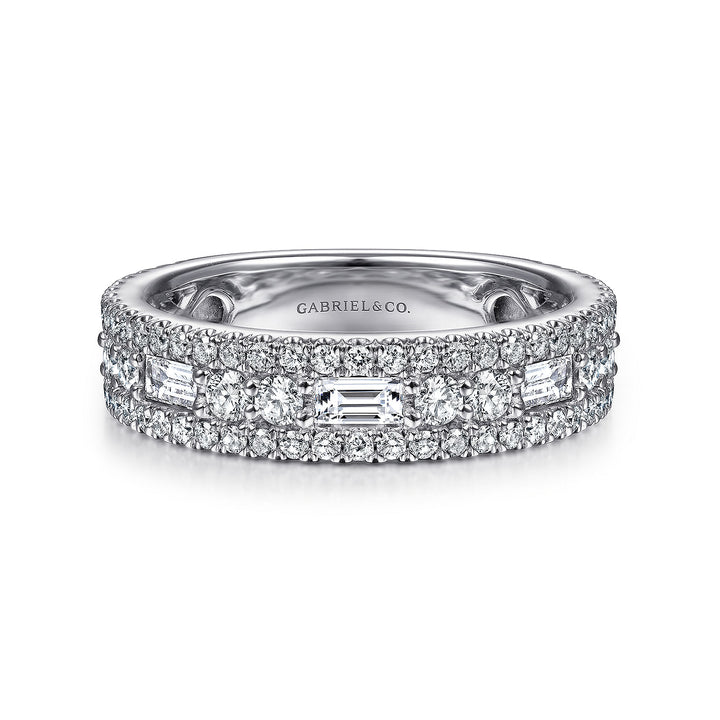 Gabriel & Co. AN15294W44JJ Wide 14K White Gold Round and Baguette Diamond Anniversary Band