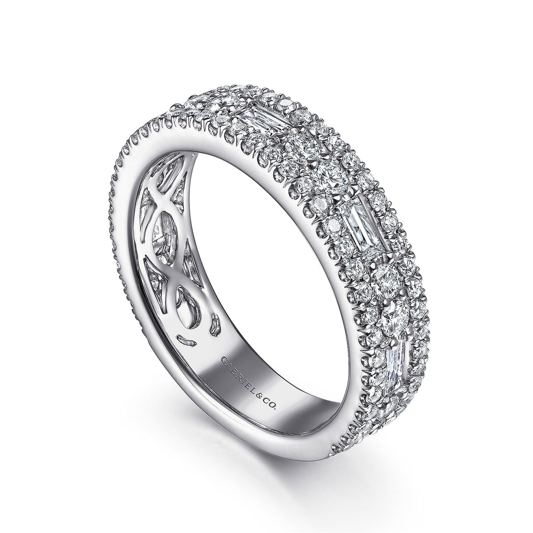 Gabriel & Co. AN15294W44JJ Wide 14K White Gold Round and Baguette Diamond Anniversary Band