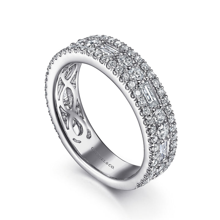Gabriel & Co. AN15294W44JJ Wide 14K White Gold Round and Baguette Diamond Anniversary Band