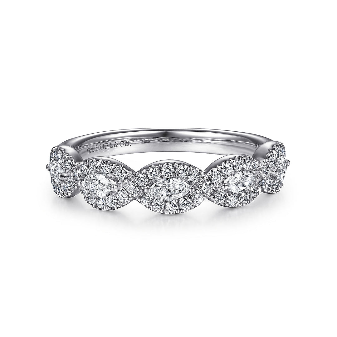 Gabriel & Co. AN15312W44JJ 14K White Gold Marquise Halo Station Diamond Anniversary Band