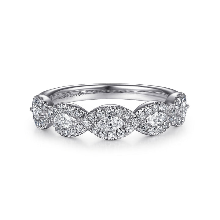 Gabriel & Co. AN15312W44JJ 14K White Gold Marquise Halo Station Diamond Anniversary Band