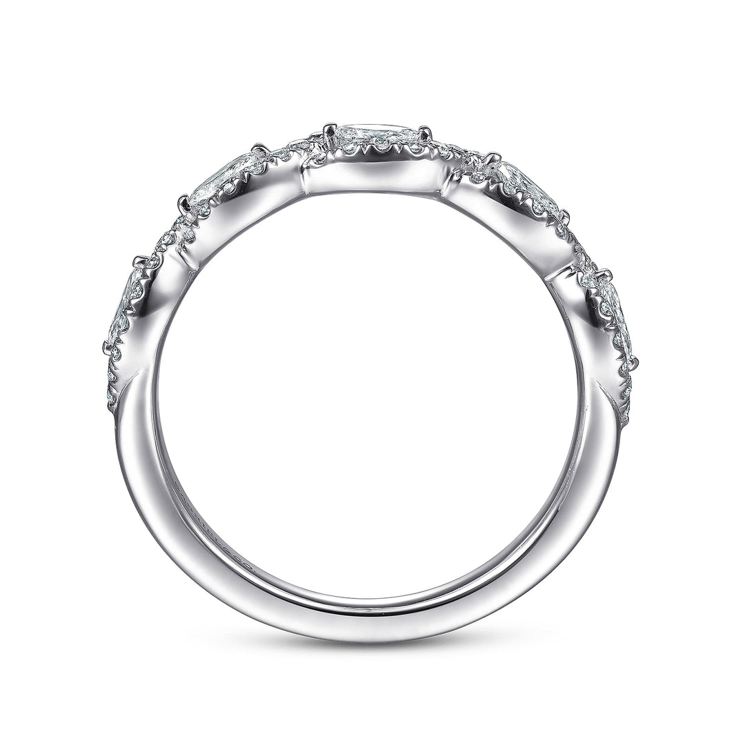Gabriel & Co. AN15312W44JJ 14K White Gold Marquise Halo Station Diamond Anniversary Band