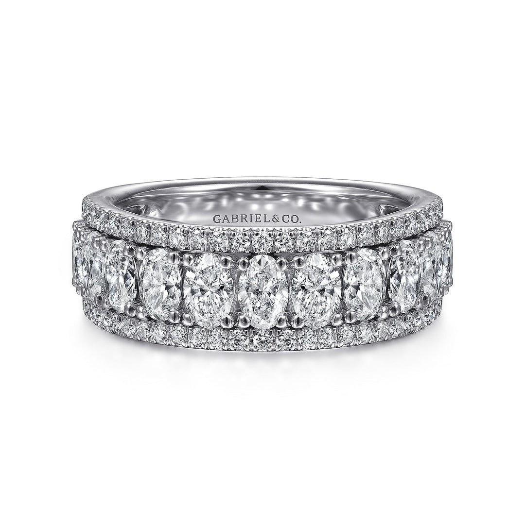 Gabriel & Co. AN15317W44JJ Wide 14K White Gold Oval and Round Diamond Anniversary Band