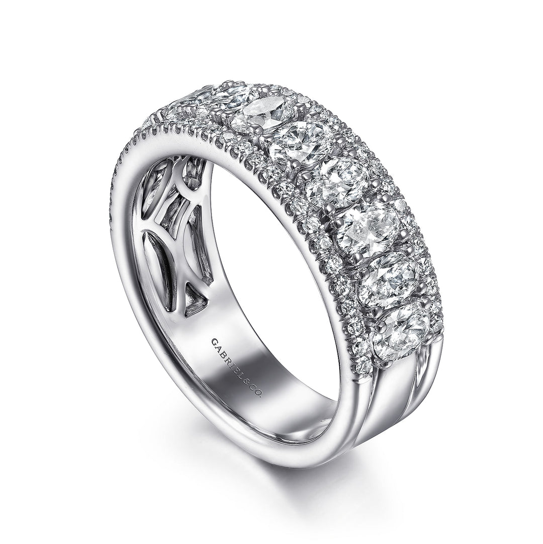 Gabriel & Co. AN15317W44JJ Wide 14K White Gold Oval and Round Diamond Anniversary Band