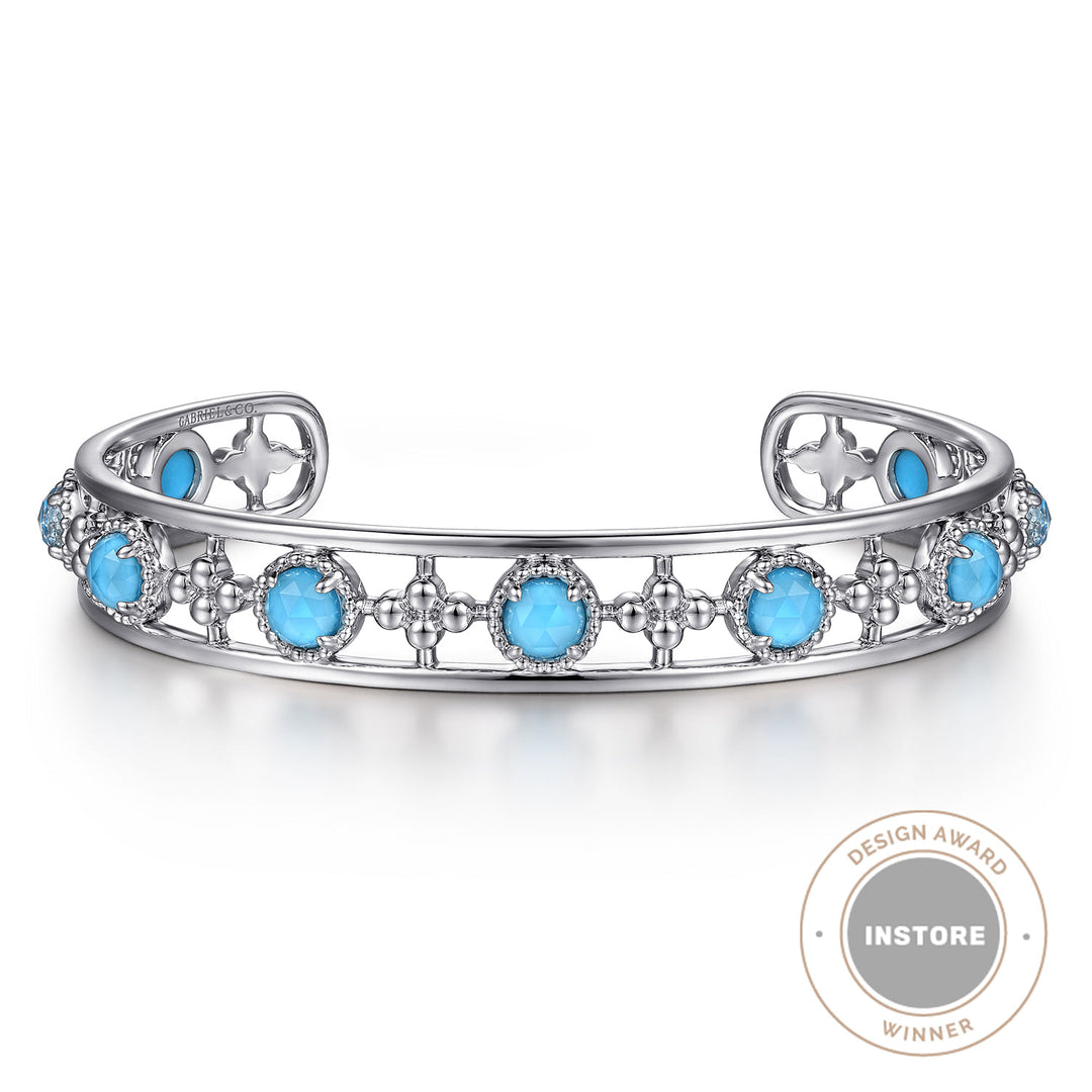 Gabriel & Co. BG4591 65SVJXT Sterling Silver Rock Crystal and Turquoise Station Bangle
