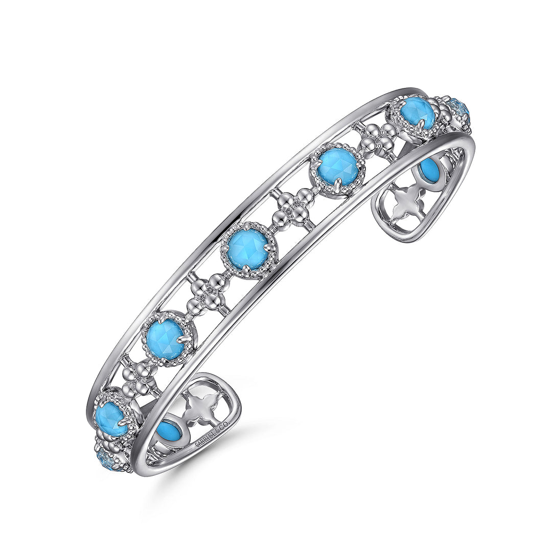 Gabriel & Co. BG4591 65SVJXT Sterling Silver Rock Crystal and Turquoise Station Bangle