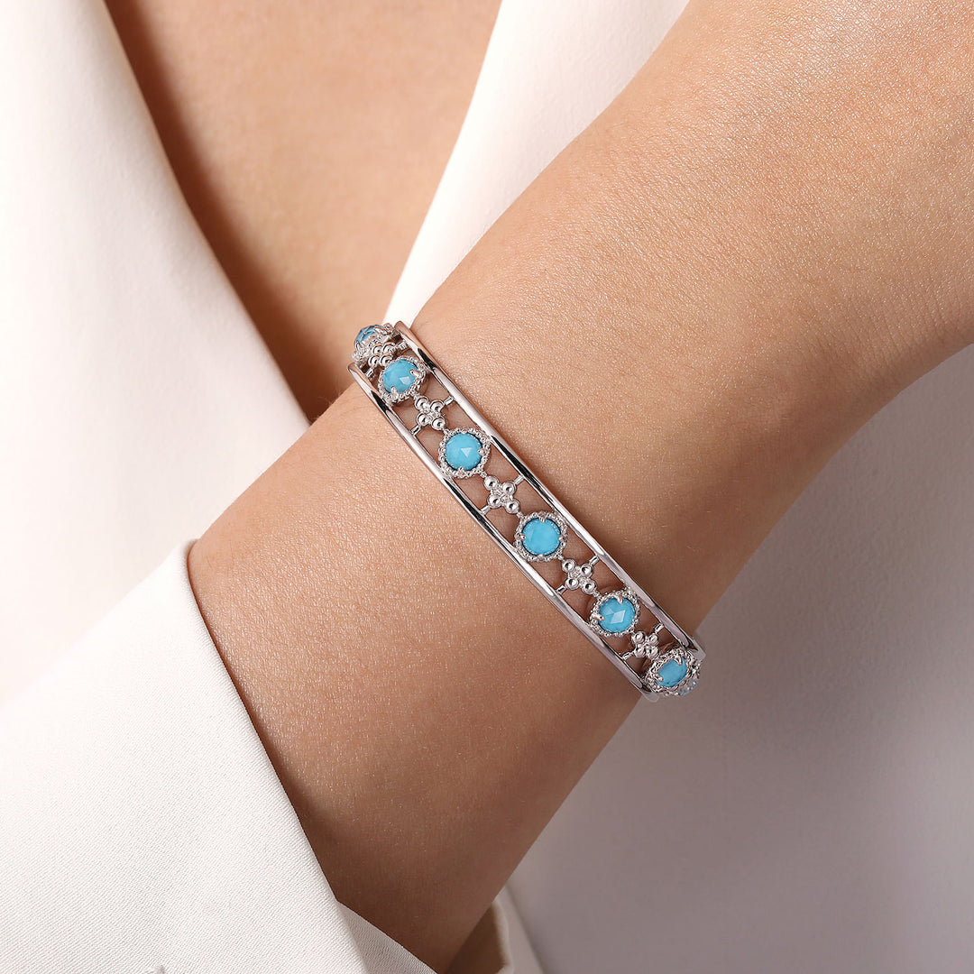 Gabriel & Co. BG4591 65SVJXT Sterling Silver Rock Crystal and Turquoise Station Bangle