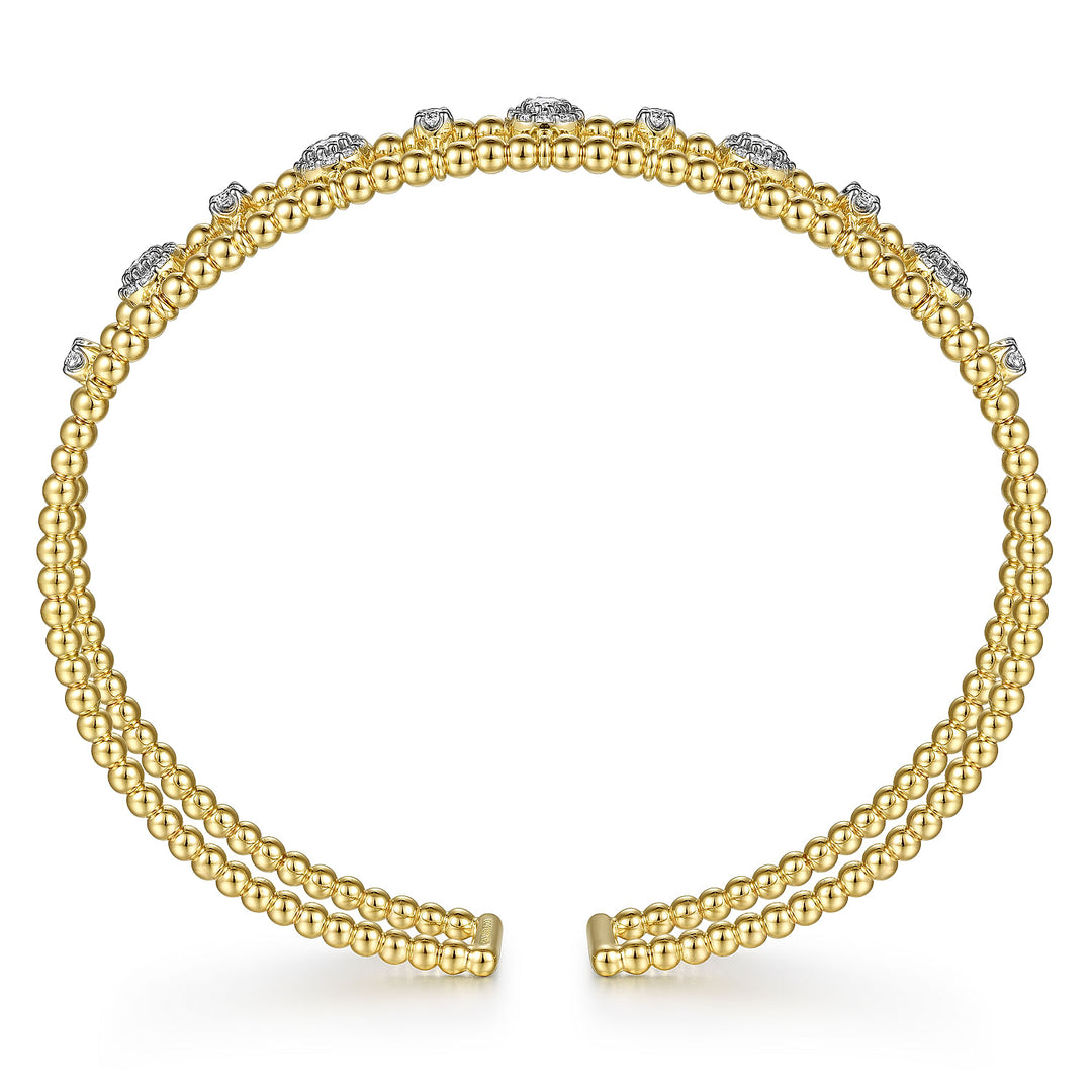 Gabriel & Co. BG4613 62Y45JJ 14K Yellow Gold Bujukan Bead Cuff Bracelet with Diamond Cluster and Bezel Connectors