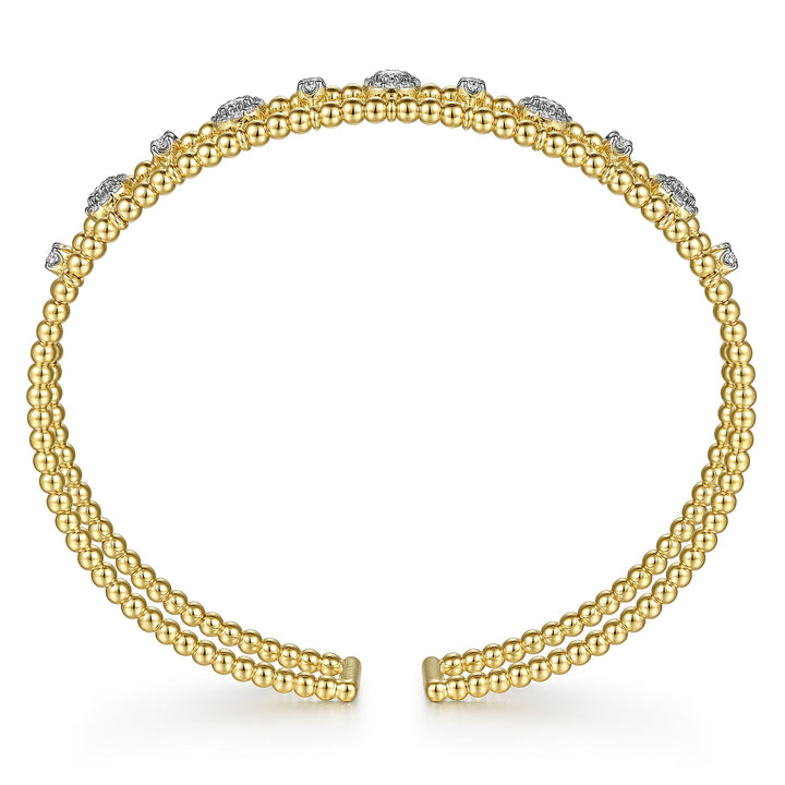 Gabriel & Co. BG4613 62Y45JJ 14K Yellow Gold Bujukan Bead Cuff Bracelet with Diamond Cluster and Bezel Connectors