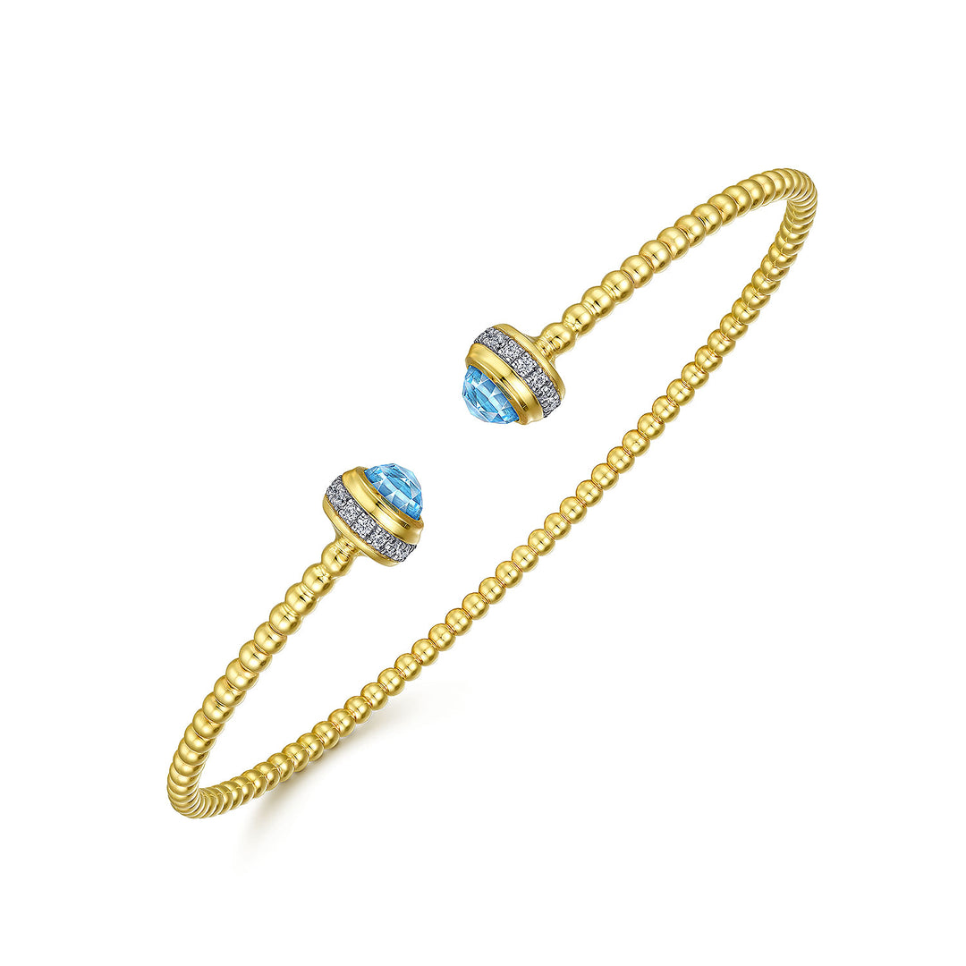 Gabriel & Co. BG4619 62Y45BT 14K Yellow Gold Diamond and Blue Topaz Bujukan Open Bangle