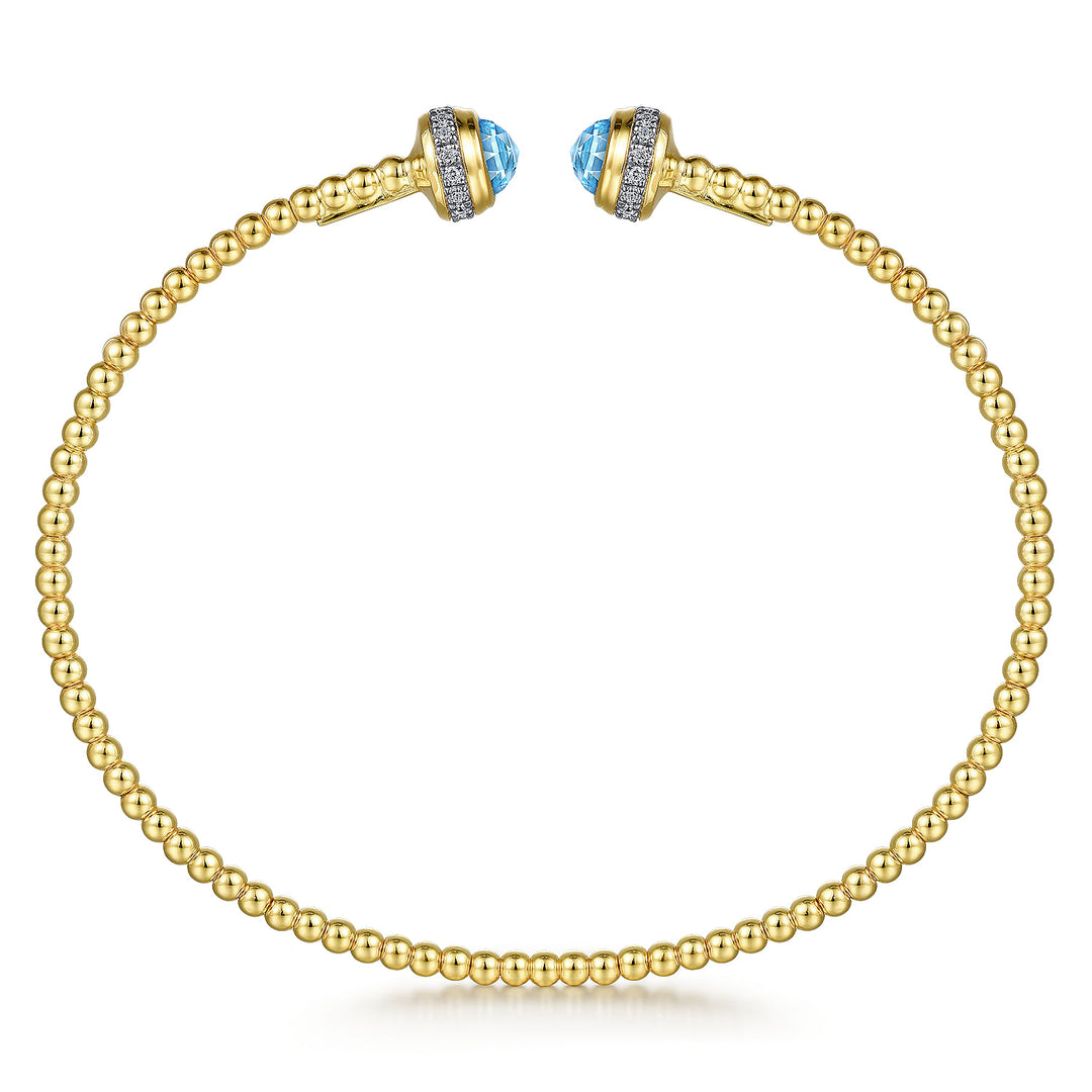 Gabriel & Co. BG4619 62Y45BT 14K Yellow Gold Diamond and Blue Topaz Bujukan Open Bangle