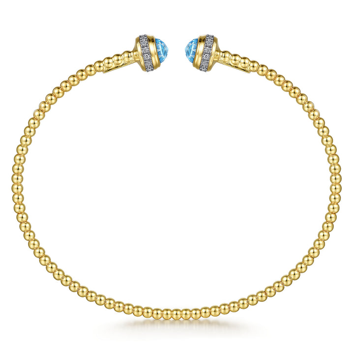 Gabriel & Co. BG4619 62Y45BT 14K Yellow Gold Diamond and Blue Topaz Bujukan Open Bangle