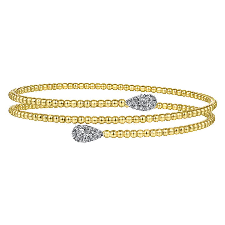 Gabriel & Co. BG4621 62M45JJ 14K White&Yellow Gold Bujukan Bead Wrap Bracelet with White Gold Diamond End Caps