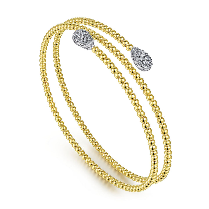 Gabriel & Co. BG4621 62M45JJ 14K White&Yellow Gold Bujukan Bead Wrap Bracelet with White Gold Diamond End Caps