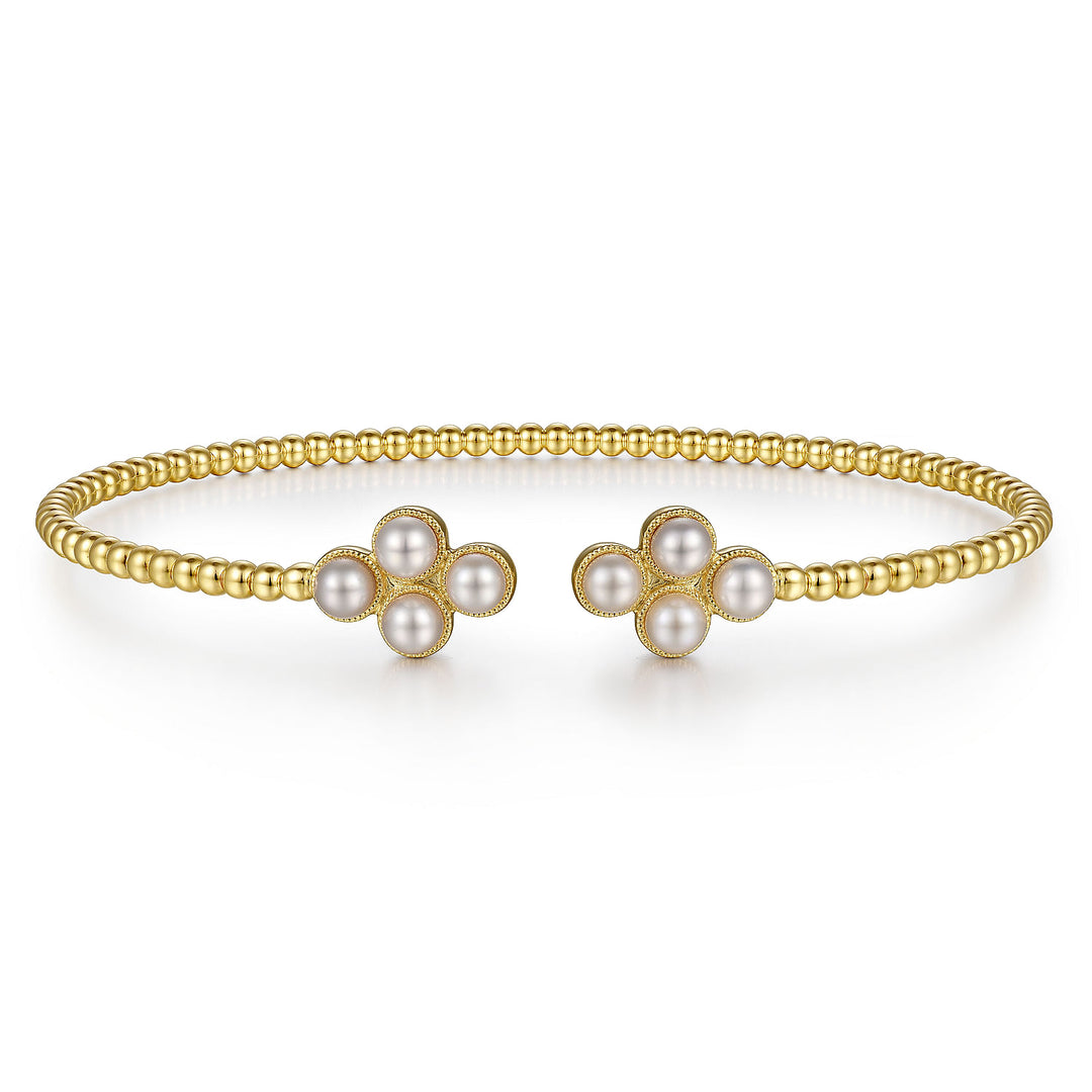 Gabriel & Co. BG4627 62Y4JPL 14K Yellow Gold Pearl Bujukan Open Bangle