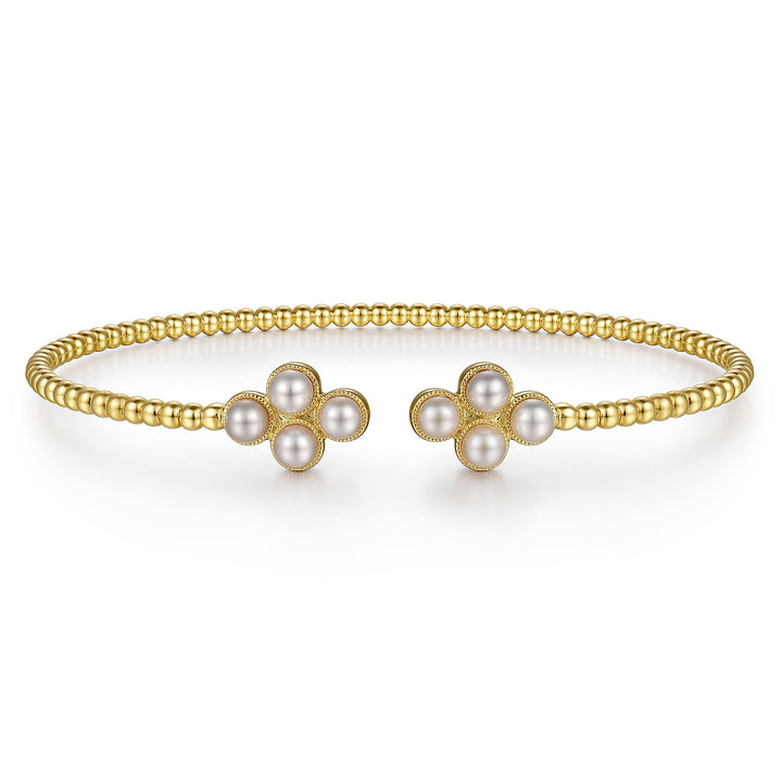 Gabriel & Co. BG4627 62Y4JPL 14K Yellow Gold Pearl Bujukan Open Bangle