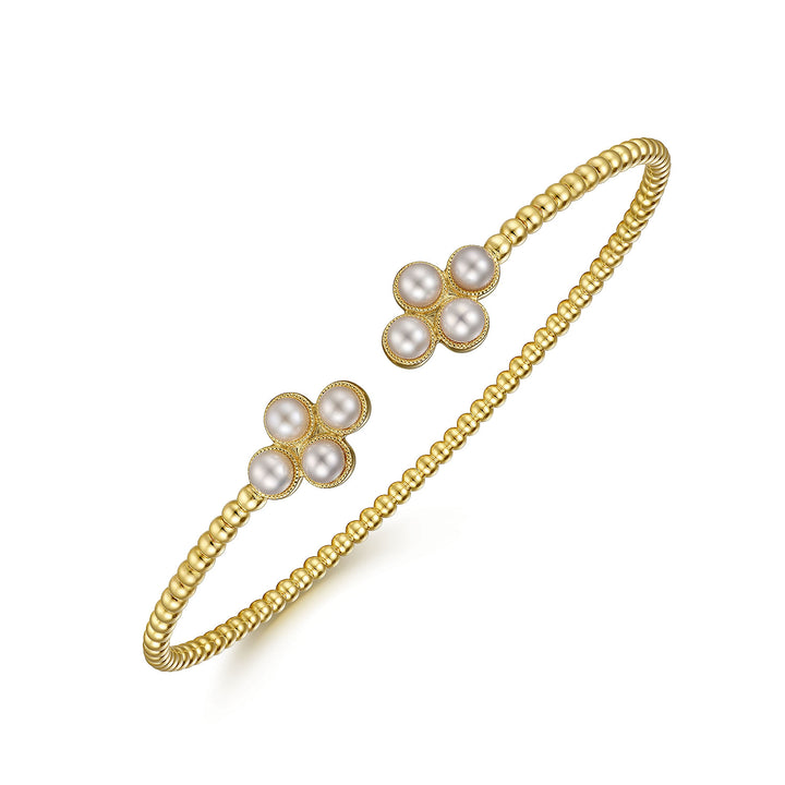 Gabriel & Co. BG4627 62Y4JPL 14K Yellow Gold Pearl Bujukan Open Bangle
