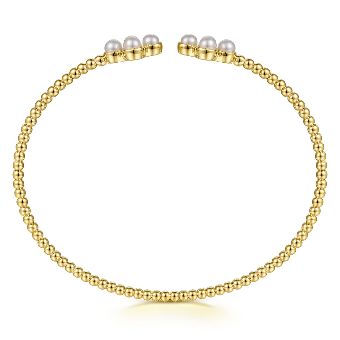 Gabriel & Co. BG4627 62Y4JPL 14K Yellow Gold Pearl Bujukan Open Bangle