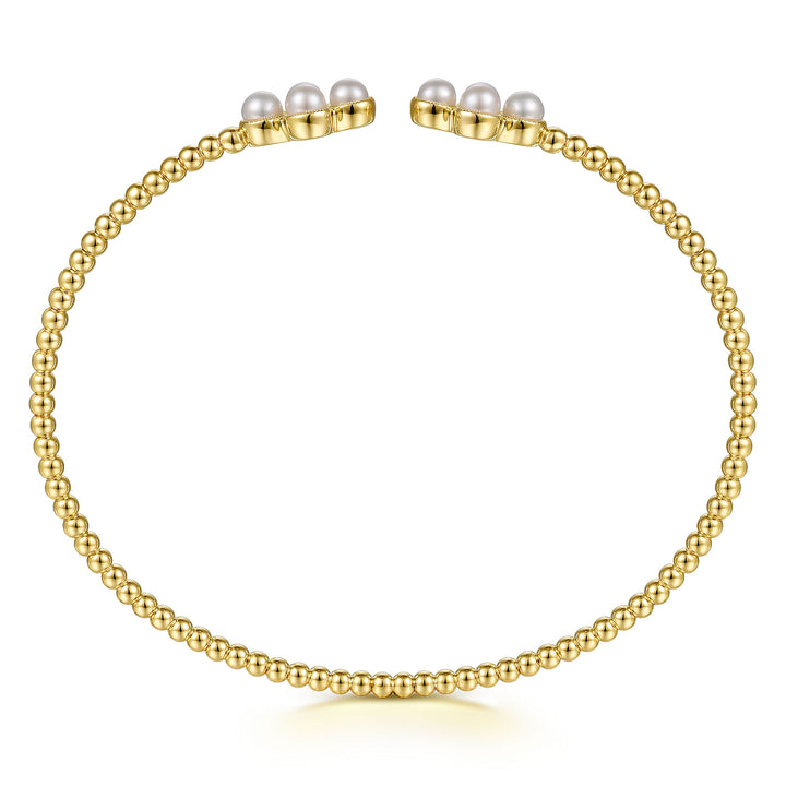 Gabriel & Co. BG4627 62Y4JPL 14K Yellow Gold Pearl Bujukan Open Bangle