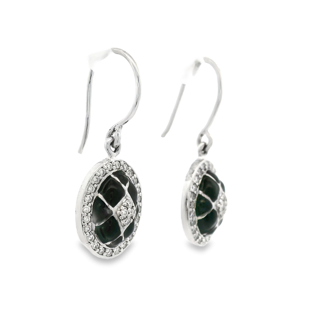 Black Enamel and Diamond Drop Earrings