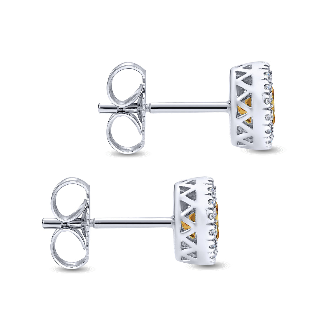 Gabriel & Co. EG11000W45CT 14K White Gold Round Halo Citrine and Diamond Stud Earrings