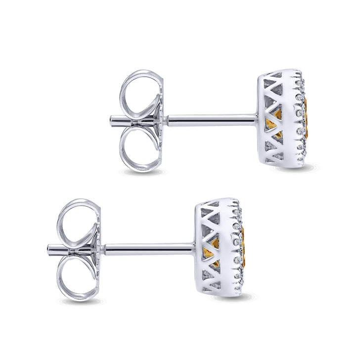 Gabriel & Co. EG11000W45CT 14K White Gold Round Halo Citrine and Diamond Stud Earrings