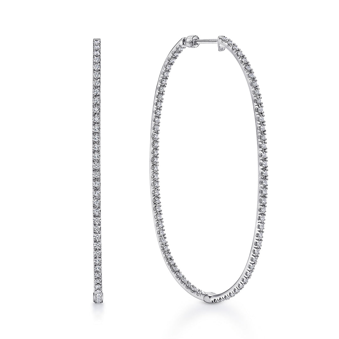 Gabriel & Co. EG11514W45JJ 14K White Gold French Pave  55mm Oval Inside Out Diamond Hoop Earrings