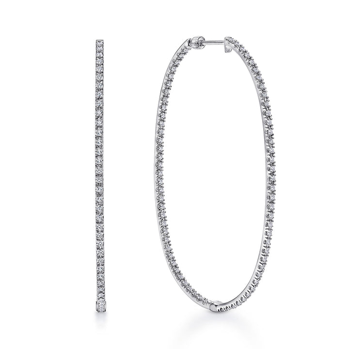 Gabriel & Co. EG11514W45JJ 14K White Gold French Pave  55mm Oval Inside Out Diamond Hoop Earrings