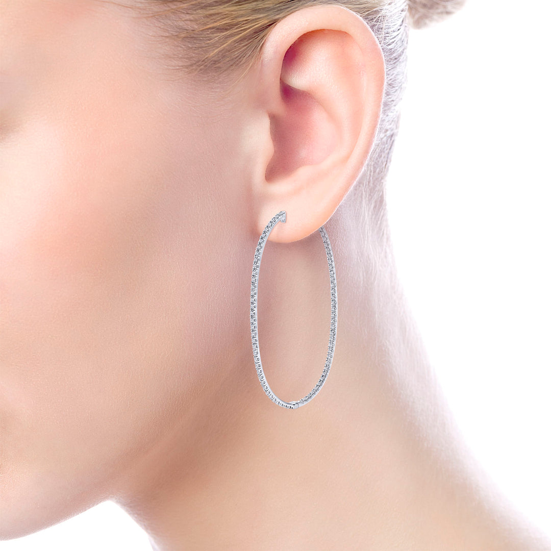 Gabriel & Co. EG11514W45JJ 14K White Gold French Pave  55mm Oval Inside Out Diamond Hoop Earrings