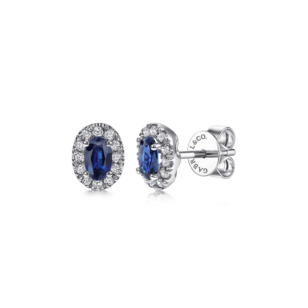 Gabriel & Co. EG11600W45SA 14K White Gold Oval Sapphire and Diamond Halo Stud Earrings