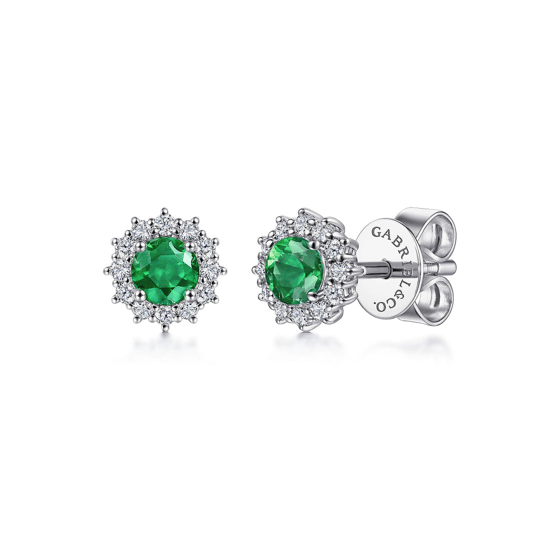 Gabriel & Co. EG11819W45EA 14K White Gold Emerald and Diamond Halo Stud Earrings