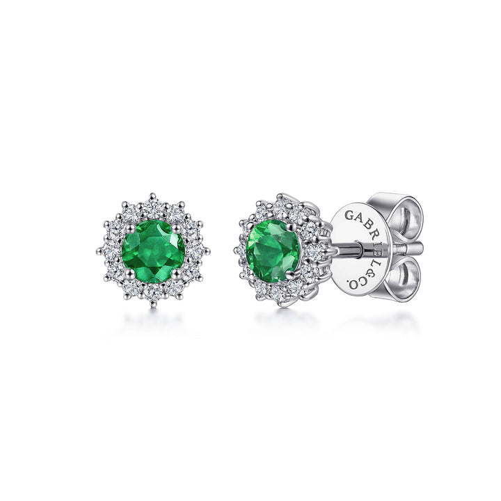Gabriel & Co. EG11819W45EA 14K White Gold Emerald and Diamond Halo Stud Earrings