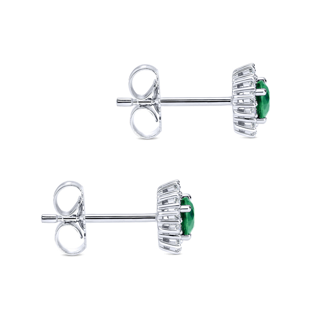 Gabriel & Co. EG11819W45EA 14K White Gold Emerald and Diamond Halo Stud Earrings
