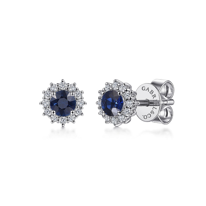 Gabriel & Co. EG11819W45SA 14K White Gold Round Sapphire and Diamond Halo Stud Earrings