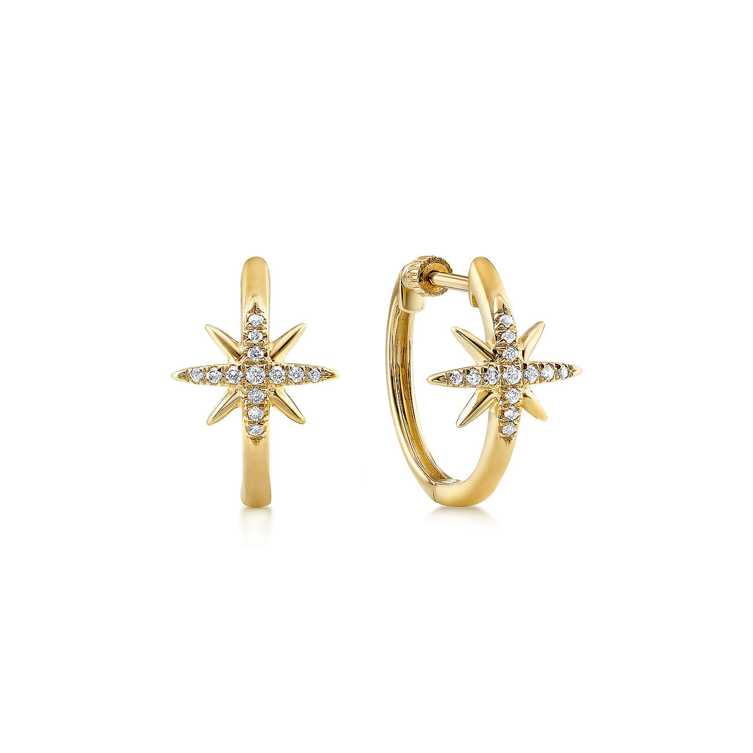 Gabriel & Co. EG13073Y45JJ 14K Yellow Gold 15mm Diamond and Star Huggies