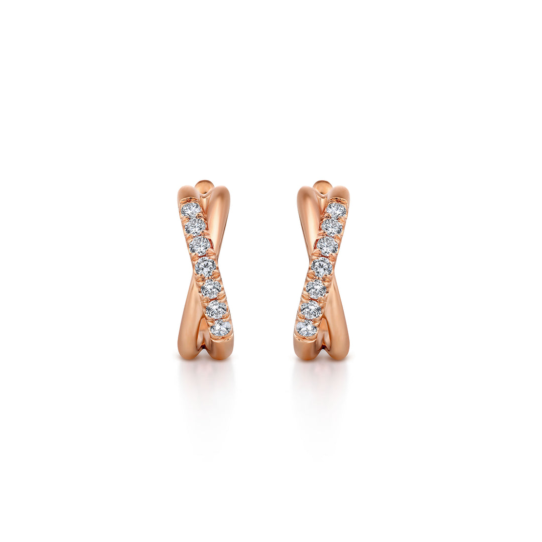 Gabriel & Co. EG13328K45JJ 14K Rose Gold Twisted 15mm Diamond Huggies