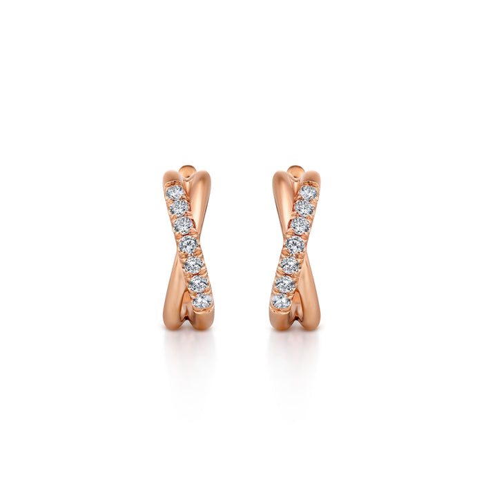 Gabriel & Co. EG13328K45JJ 14K Rose Gold Twisted 15mm Diamond Huggies