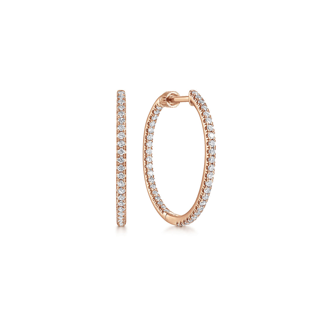Gabriel & Co. EG13460K45JJ 14K Rose Gold French Pave 20mm Round Inside Out Diamond Hoop Earrings