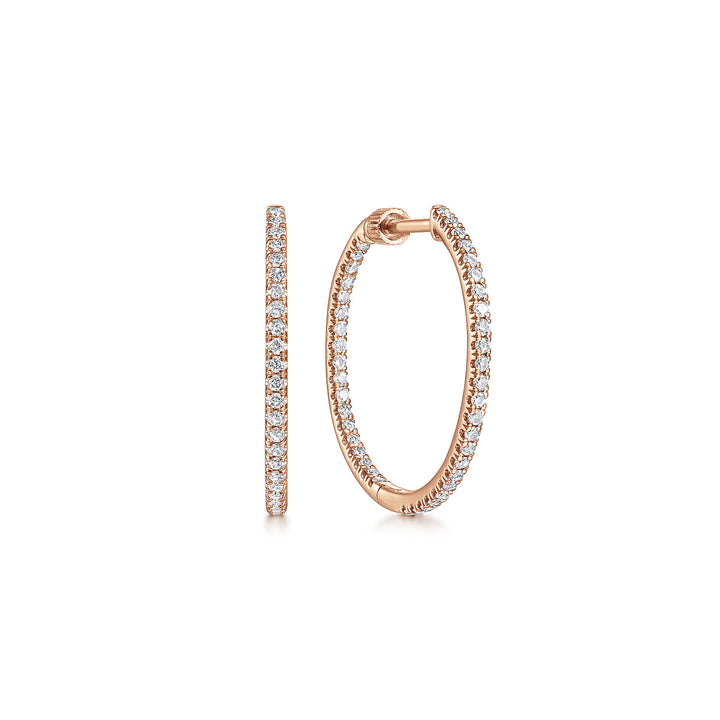 Gabriel & Co. EG13460K45JJ 14K Rose Gold French Pave 20mm Round Inside Out Diamond Hoop Earrings
