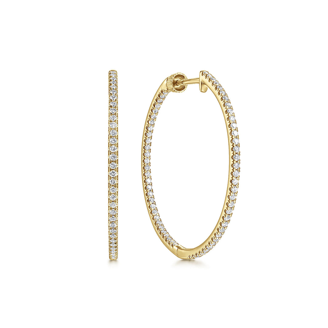 Gabriel & Co. EG13465Y45JJ 14K Yellow Gold French Pave 30mm Round Inside Out Diamond Hoop Earrings