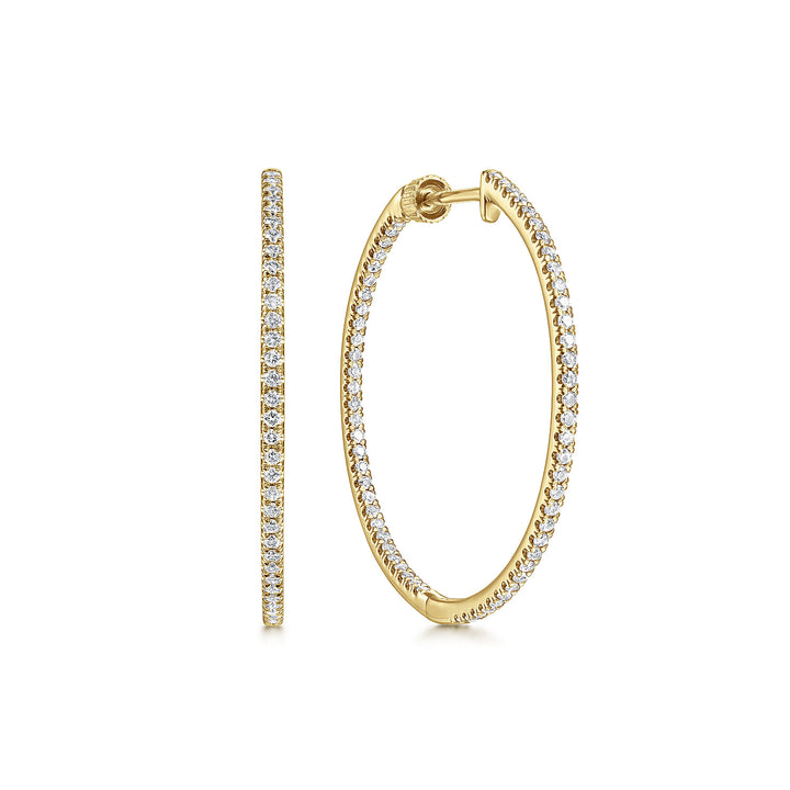 Gabriel & Co. EG13465Y45JJ 14K Yellow Gold French Pave 30mm Round Inside Out Diamond Hoop Earrings