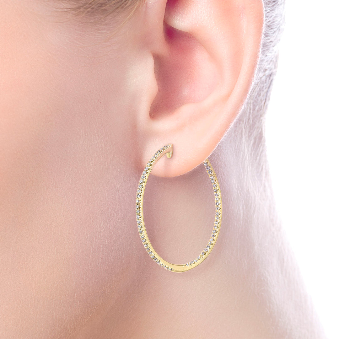 Gabriel & Co. EG13465Y45JJ 14K Yellow Gold French Pave 30mm Round Inside Out Diamond Hoop Earrings