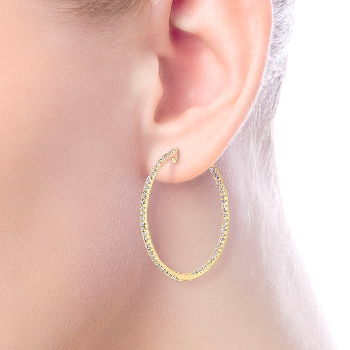 Gabriel & Co. EG13465Y45JJ 14K Yellow Gold French Pave 30mm Round Inside Out Diamond Hoop Earrings