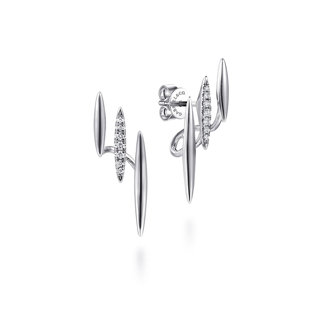 Gabriel & Co. EG13653W45JJ 14K White Gold Three Bar Diamond Stud Earrings
