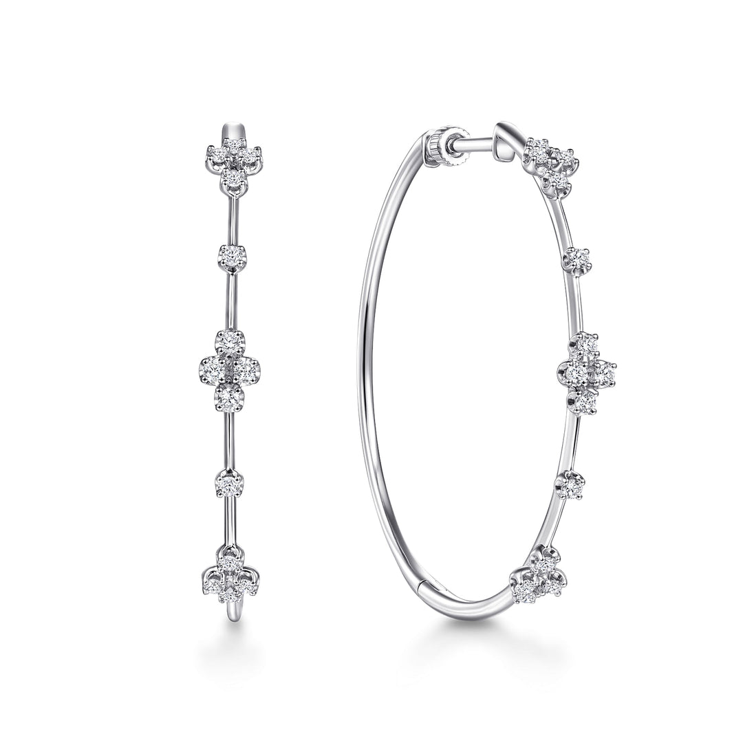 Gabriel & Co. EG13673W45JJ 14K White Gold Prong Set 40mm Round Classic Diamond Hoop Earrings