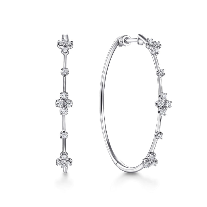 Gabriel & Co. EG13673W45JJ 14K White Gold Prong Set 40mm Round Classic Diamond Hoop Earrings