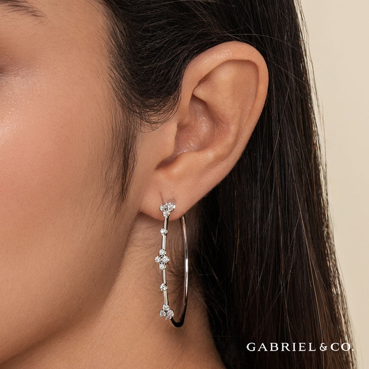 Gabriel & Co. EG13673W45JJ 14K White Gold Prong Set 40mm Round Classic Diamond Hoop Earrings