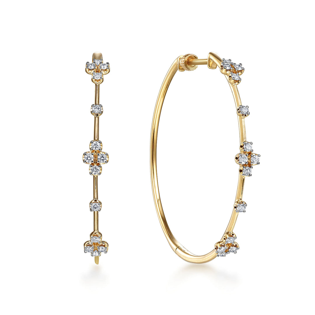 Gabriel & Co. EG13673Y45JJ 14K Yellow Gold Prong Set 40mm Round Classic Diamond Hoop Earrings